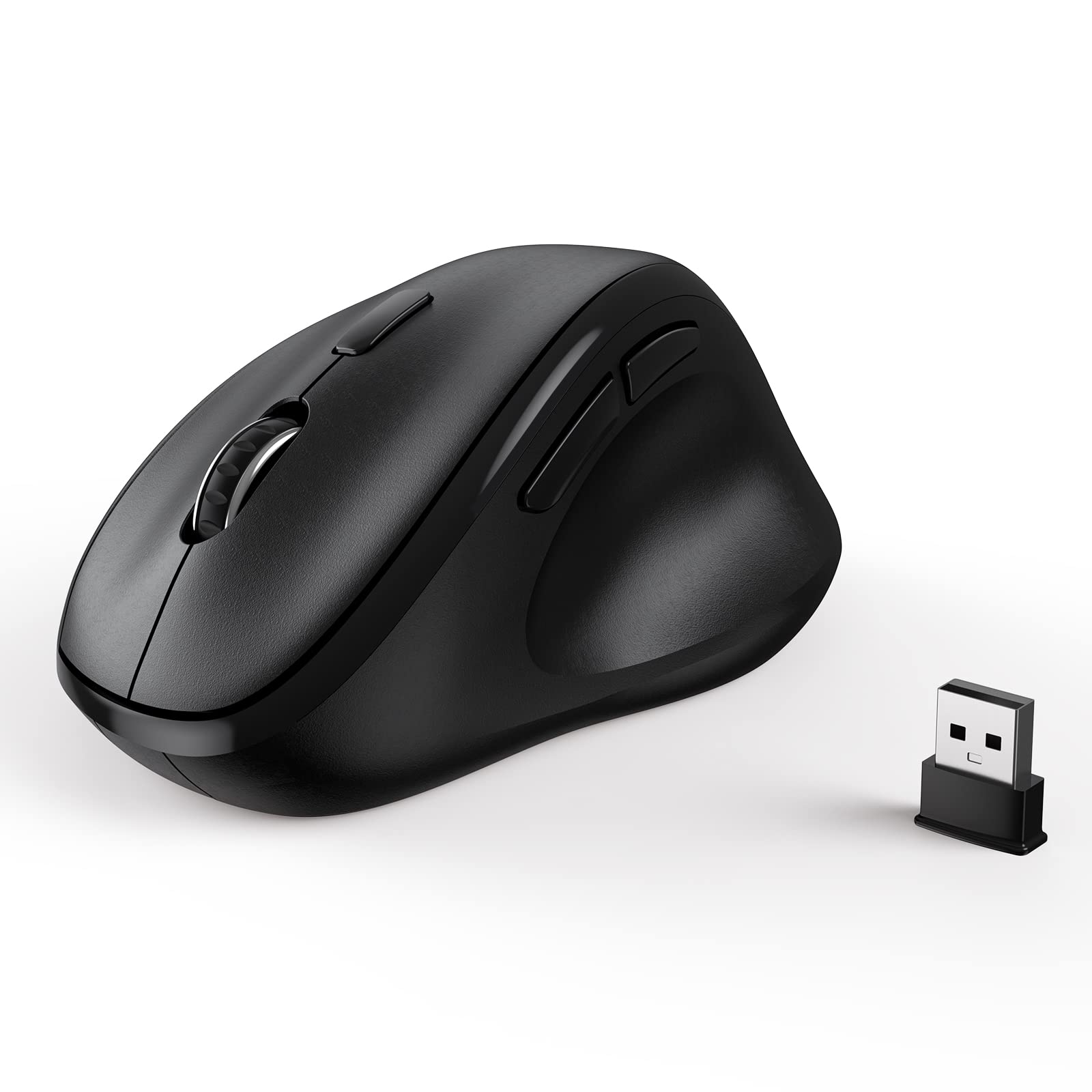 Photo 1 of Ergonomic Wireless Mouse with USB Receiver for PC Computer, Laptop and Desktop, Ergo Mouse Vertical with Silent Clicks Long Battery Life, Up to 1600 DPI & 1 AA Battery Powered, Black