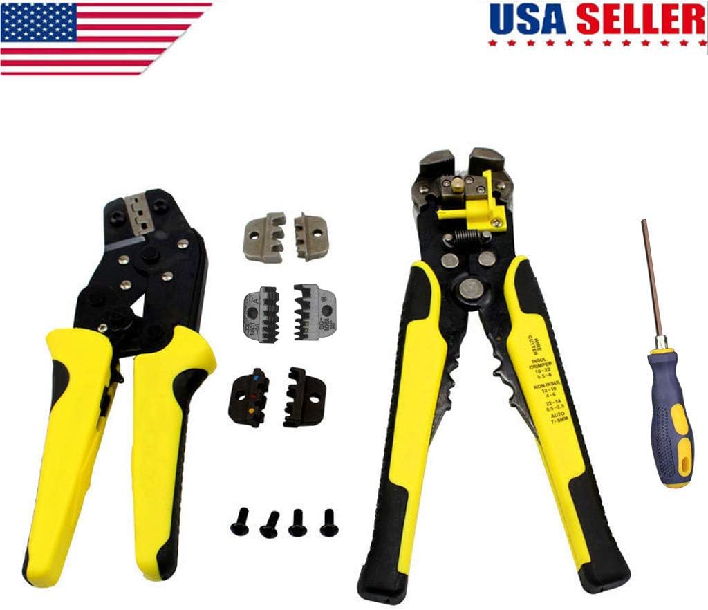 Crimp Tool Kit 0.1-6mm, 4 In 1 Wire Crimpers Ratcheting Terminal Crimping Pliers Cord End Terminals Tool,Shipped from the USA