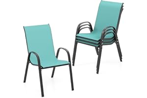 Tangkula Patio Dining Chairs Set of 4, Outdoor Stackable All Weather Heavy Duty Dining Chairs Set with Armrests, Support 330 