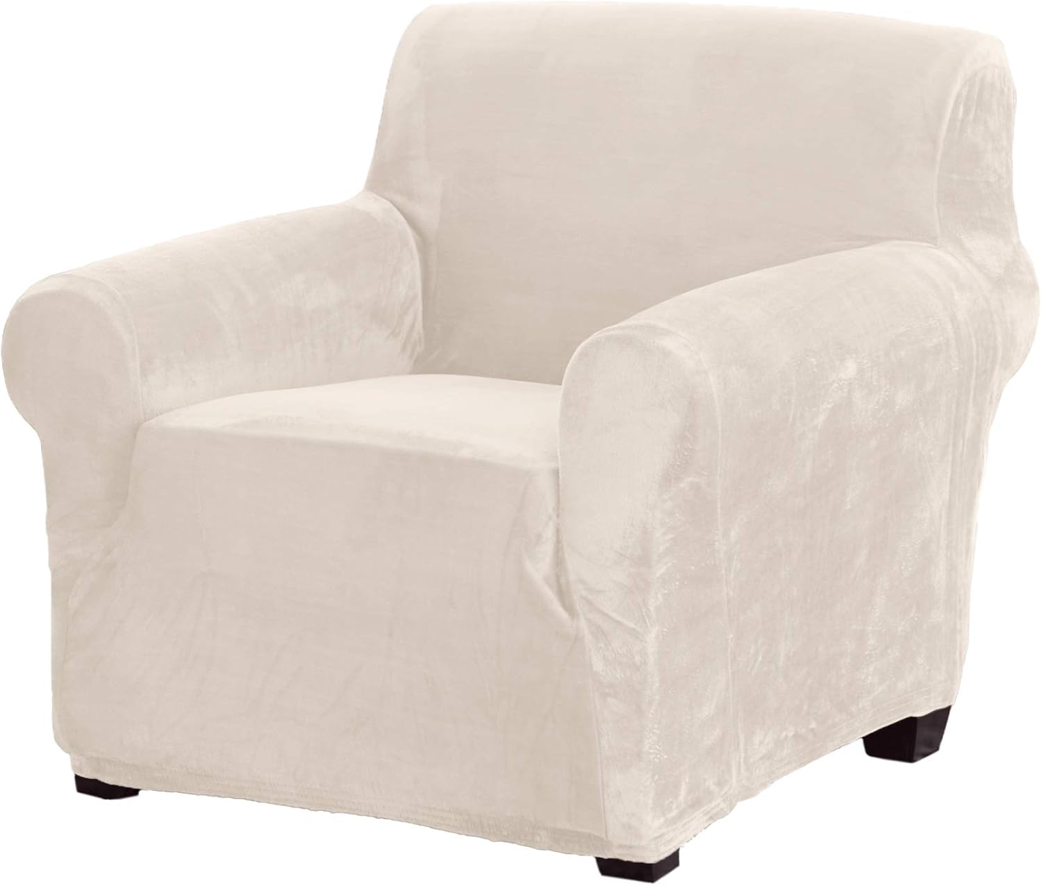 Slipcovers - Great Bay Home Velvet Plush Stretch Arm Chair Slipcover. Velvet Chair Furniture Protector, Soft Anti-Slip, High Stretch (Chair, Off-White)