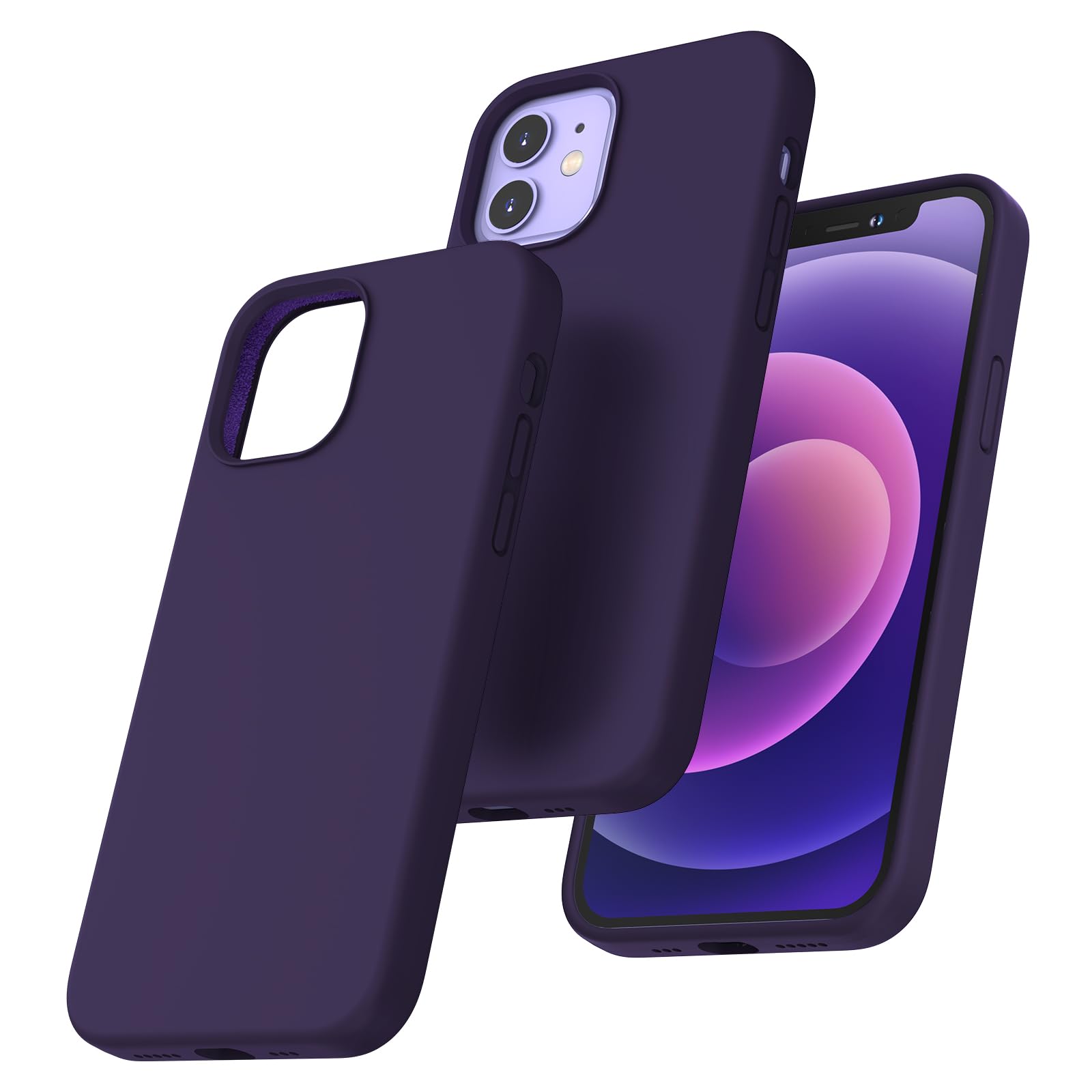TOCOL Silicone for iPhone 12 Case 6.1-Inch, Liquid Silicone Multi-Color Slim Silky-Soft Touch Anti-Scratch Shockproof Protective Phone Cover, Midnight Purple
