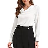 Allegra K Elegant Work Shirts for Women's Cowl Neck Fall Office Satin Blouses Shirt