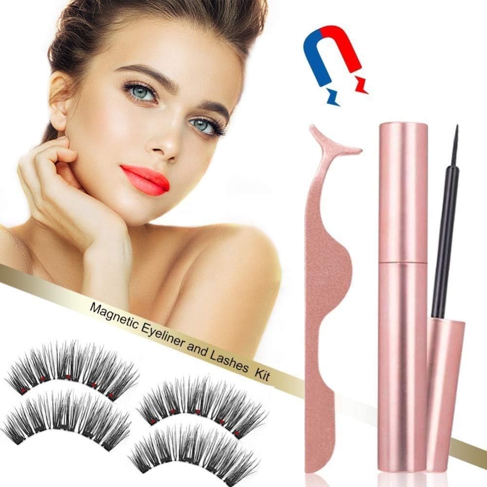 Magnetic Eyeliner and 3D Magnetic eyelash Kit | Natural Look | Waterproof and Smudge Resistant | No Glue | Easier To Use Than Traditional Magnetic Eyelashes(2 pairs)