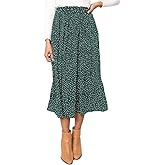 EXLURA Womens High Waist Polka Dot Pleated Maxi Long Skirt Floral Midi Swing Skirt Boho Beach Vacation Outfits with Pockets