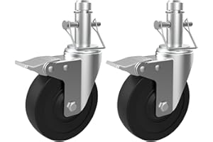 HYEJDRV Scaffolding Wheels Set of 2, 5-Inch Scaffold Rolling Tower Caster 1-Inch ID Round Tubing Style, Heavy Duty 400LBS Locking Rubber Wheel for Perry Style MFS and Barke Scaffolding