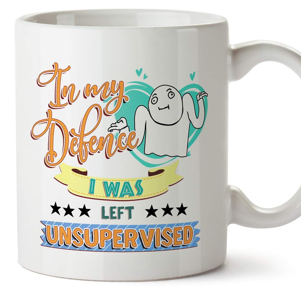 MUGFFINS Funny Mug -"in My Defence I was Left Unsupervised" Coffee Gifts/Presents for Men & Women