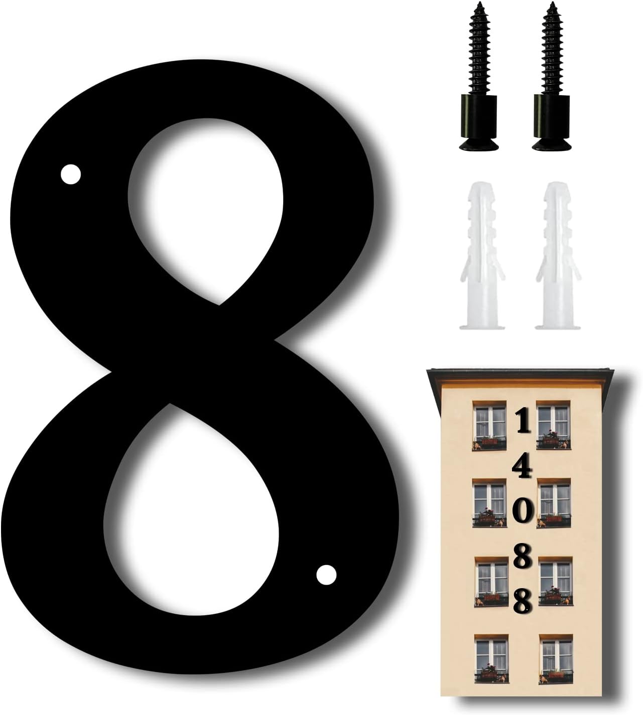 Address Signs - 10.6 Inch Metal Floating Large House Numbers, Outside Black Modern House Numbers Anti-Rust Weather-Resistant 3D Metal House Number Decorative Address Signs Decor for Door Garden Mailbox (8)