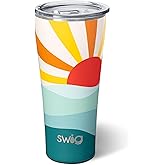 Swig Life 32oz Insulated Tumbler, Travel Coffee Tumbler with Lid, Cup Holder Friendly Travel Coffee Mug, Stainless Steel with Lid (Sun Dance)