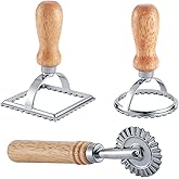 Ravioli Maker Stamp Cutter with Roller Wheel Set, Pasta Maker Mold with Wooden Handle and Fluted Edge, Ravioli Cutter and Press Stamp – for Pasta, Dumplings Lasagna, Pierogi (3 Set with Cutter)