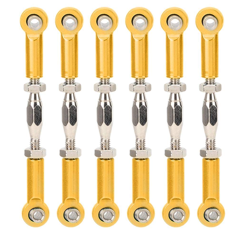 RC Pull Rod, 6Pcs Adjustable Servo Links Tie Rod Aluminum Alloy Turnbuckle Rod Linkage Set for RC Hobby Car Model(Gold)