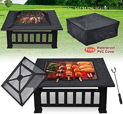Firepits Outdoor 32" BBQ Grill Brazier Metal Patio Heater Stove Fire Pit W/Cover