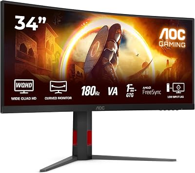 CU34G4AD 34 Zoll Curved, UW-QHD Gaming Monitor, 180Hz, Fast VA Panel, 1ms GtG, Adaptive Sync, HDR10, FreeSync Premium, Höhenverstellung,(3440x1440 HDMI 2X 2.0 DP 1x 1.4) Schwarz