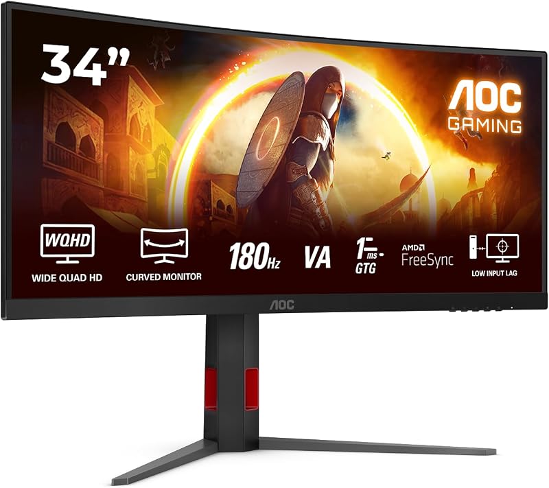 CU34G4AD Gaming Monitor 34 Pulgadas 180Hz Panel Fast VA, 1ms GtG, HDR10, Altura Ajustable, (3440x1440 HDMI 2X 2.0 DP 1x 1.4) Negro