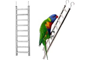 LWINGFLYER 2Pack Stainless Steel Bird Ladders 9-Step Parrot Ladder Hanging Bird Cage Climbing Toys with Hooks Birds Exercise Toy for Parakeets, Parrots, Cockatoo，Rust-Resistant and Easy to Clean