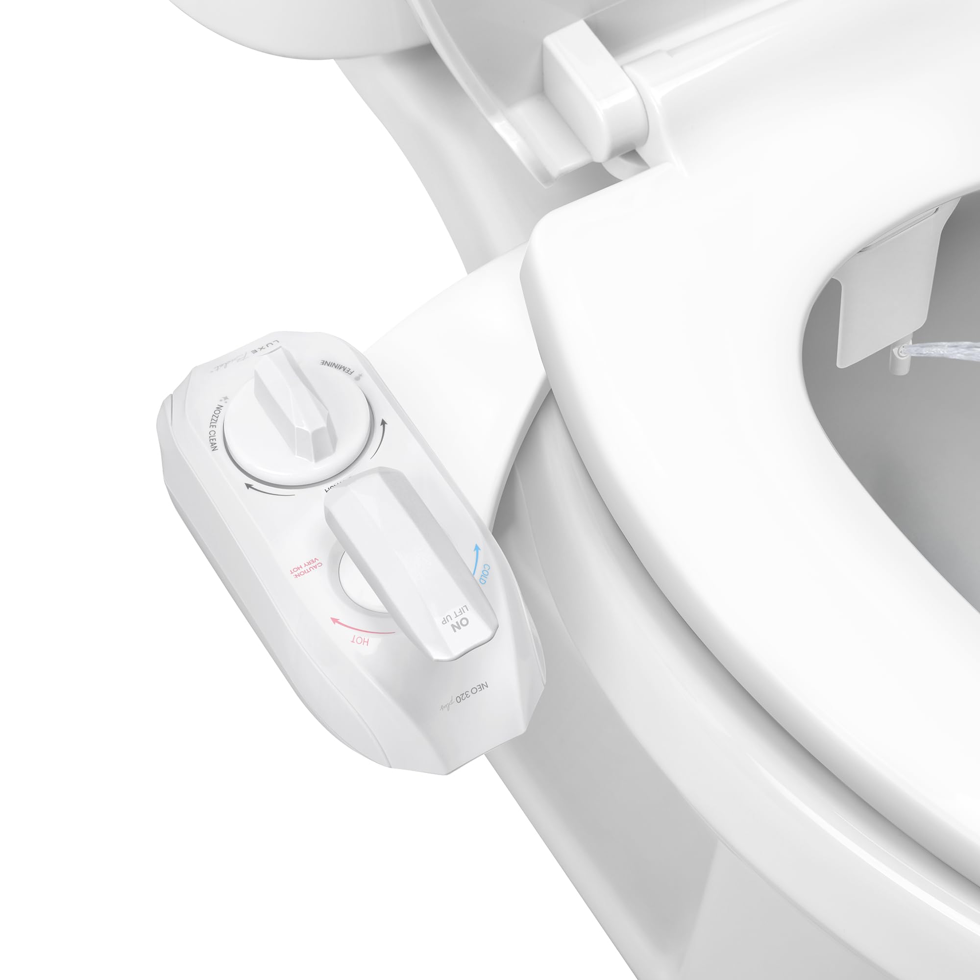 Photo 1 of LUXE Bidet NEO 320 Plus - Warm Water, Dual Nozzle, Non-Electric Bidet Attachment for Toilet Seat, Patented Slide-In Install, 360° Self-Clean, EZ-Lift to Clean, Feminine & Rear Wash (White)