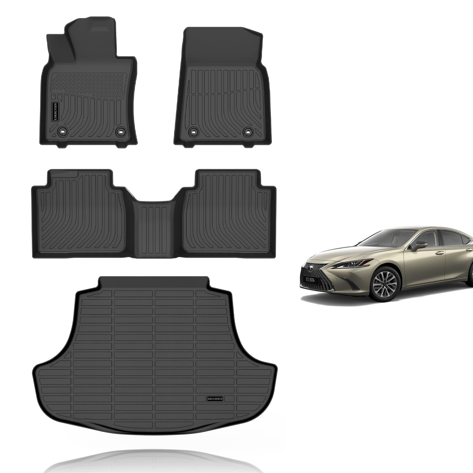 KELCSEECS® Floor Mats & Cargo Liner for 2019-2024 Lexus ES ES350 ES300h & 2025 Lexus ES300h,All Weather Protection TPE Floor Liners Front& Rear Row Full Set ES Accessories Black Image