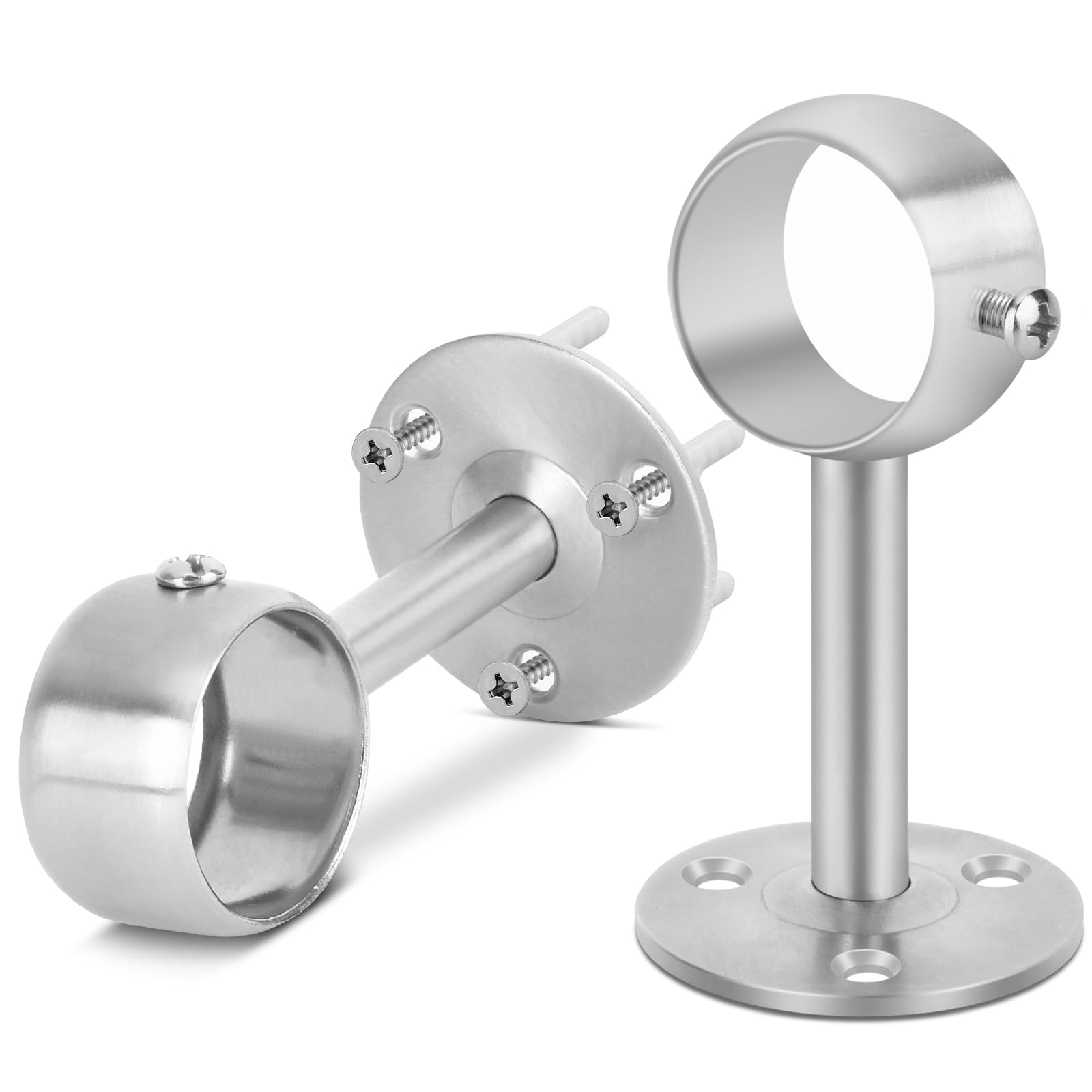 Ceiling Curtain Pole Brackets, Heavy Duty Curtain Rod Holders for Wall, Silver 2 Pack Ceiling Curtain Rail Hooks, Stainless Steel Closet Rod Support Bracket for 28-32mm Drapery Poles — image 1