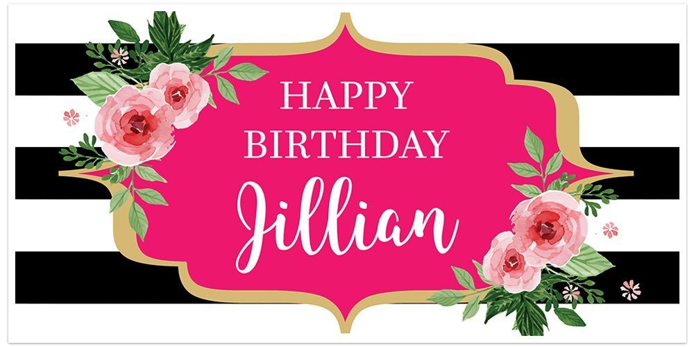 amazon com black and white striped floral birthday banner personalized party backdrop handmade black and white striped floral birthday banner personalized party backdrop