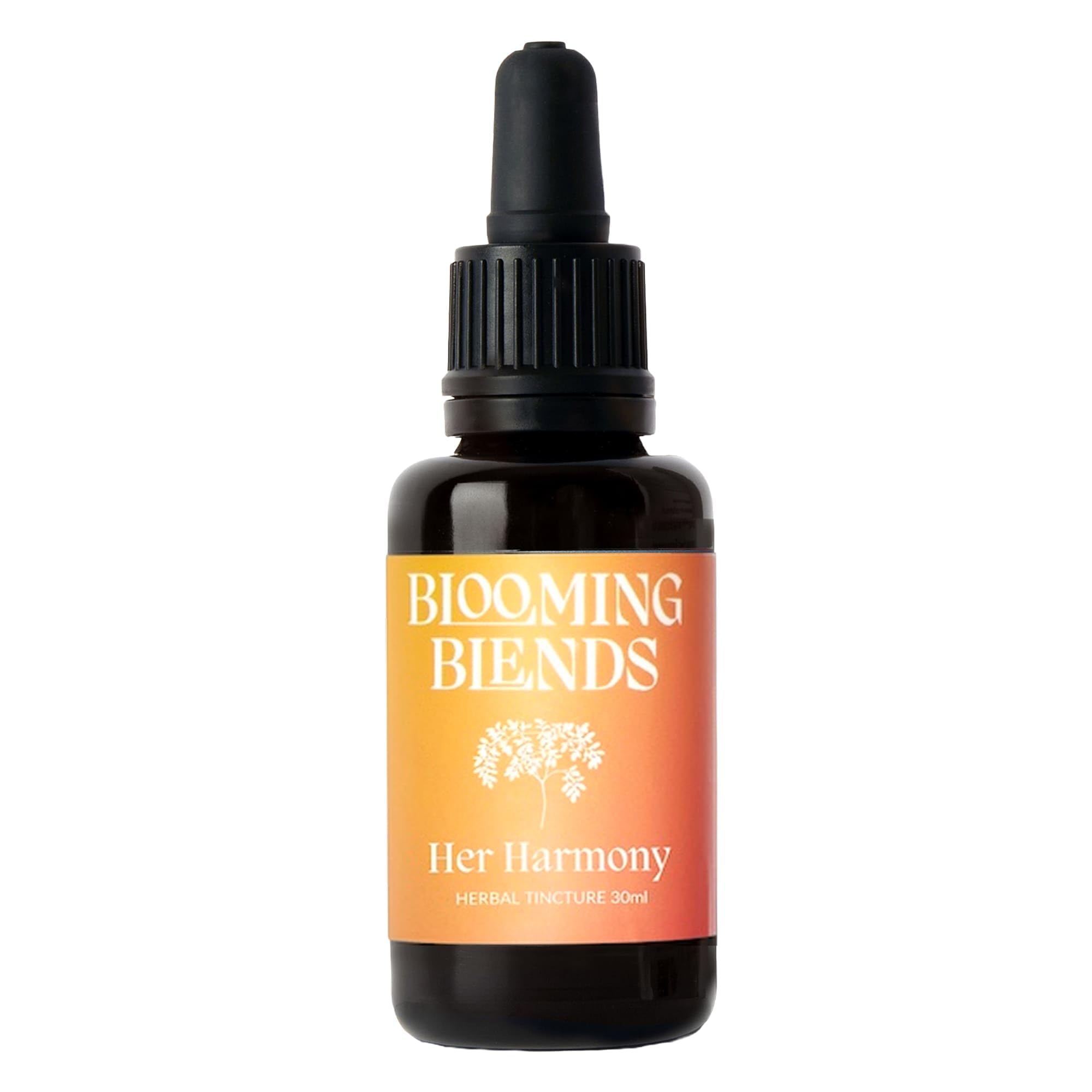 Her Harmony Herbal Tincture - Natural Calm Blend for Menopause Relief - Glycerine Liquid Extracts with Red Clover, Sage, & Maca Root - Blooming Blends Her Harmony Alcohol-Free Herbal Tincture, 30ml