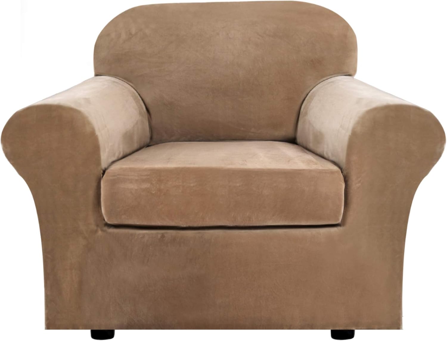 Rich Velvet Stretch 2 Piece Chair Cover Chair Slipcover Sofa Cover Furniture Protector Couch Soft with Elastic Bottom Chair Couch Cover with Arms, Machine Washable(Chair,Camel): Kitchen & Dining
