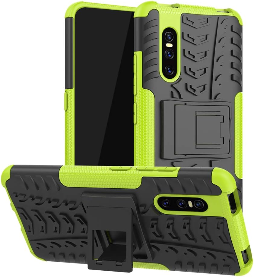 XunEda Vivo V15 Pro Case, Dual Layer Armor Hard Plastic and Soft Silicone TPU with Kickstand Bumper Protective Case + Screen Protector for Vivo V15 Pro Smartphone (Green)