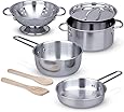 Melissa & Doug Stainless Steel Pots and Pans Pretend Play Kitchen Set for Kids (8 pcs)