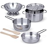 Melissa & Doug Stainless Steel Pots and Pans Pretend Play Kitchen Set for Kids (8 pcs)