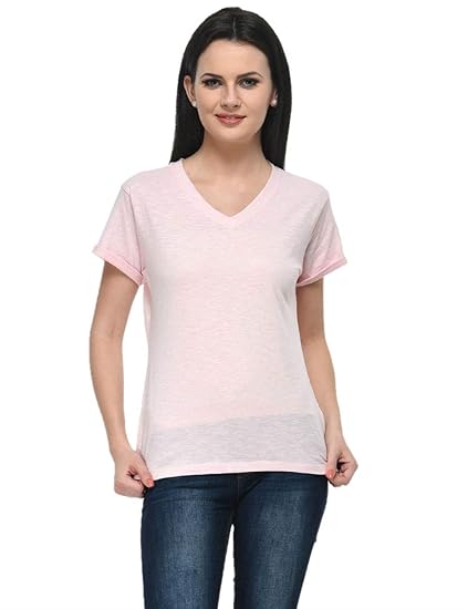 Women V Neck Cotton slub Top(XS-4XL)