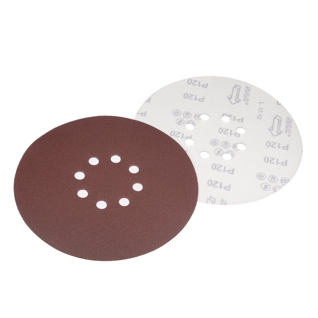 Sourcingmap 10Pcs 8.6 inch 8 Hole Hook and Loop Sanding Disc 120 Grit Flocking Sandpaper Random Orbital Sander Paper