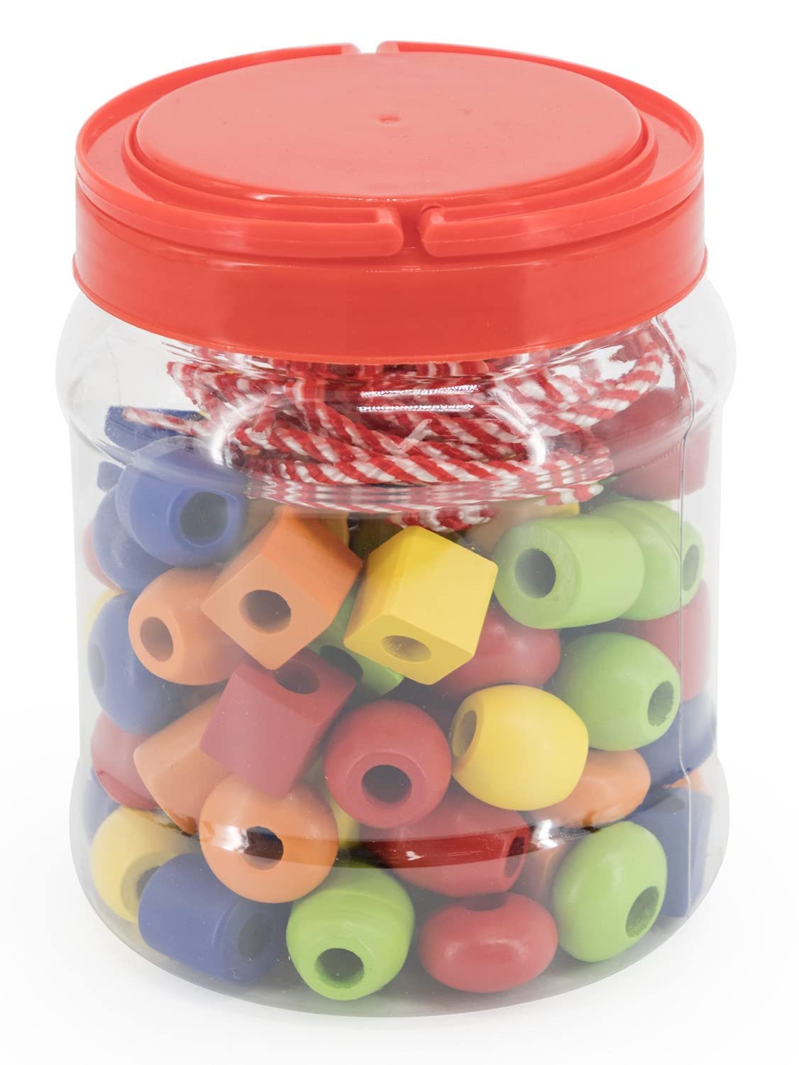New Classic Toys - Wooden Lacing Beads - 90 pieces and 5 cords