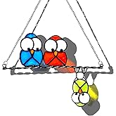 Multicolor Owls on a Wire High Suncatcher Panel, Bird Suncatcher for Windows Panels Hangings Hummingbird Glass Decoration for Wall Home Garden Decor Bird Owl Gift for Owl Lovers