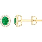 Certified 0.5 Carat Emerald Diamond Earrings in Silver, Aaa Quality, Natural Emerald Stud Earrings - Unique Gift For Her