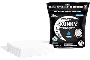 Skunky Disposable Rinse-Free Bathing Sponge Wipes, AS-SEEN-ON-TV, Cleans Without a Shower, Just Add Water, Lather, Scrub & Dry With No Sticky Residue, Gym, Elder Care, Kids & More