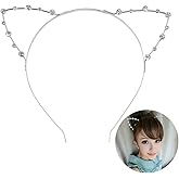 Beaupretty Rhinestone Cat Ears Headband Cute Crystal Metal Hair Hoop Fancy Dress for Costume Party (Silver)