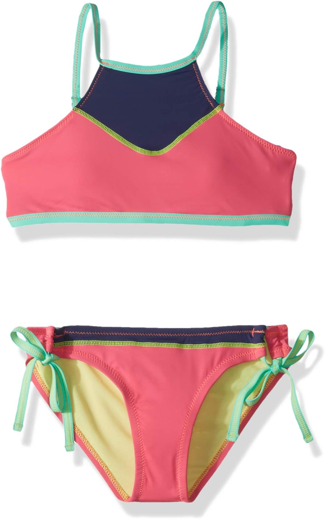 Hobie Girls' Big Hi-Neck Bikini Top and Side Tie Hipster Bottom Swimsuit Set