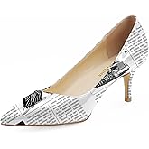 Reindee Lusion Womens Low Kitten Comfortable High Heels Music Note Printed Closed Toe Sexy Pumps Shoes