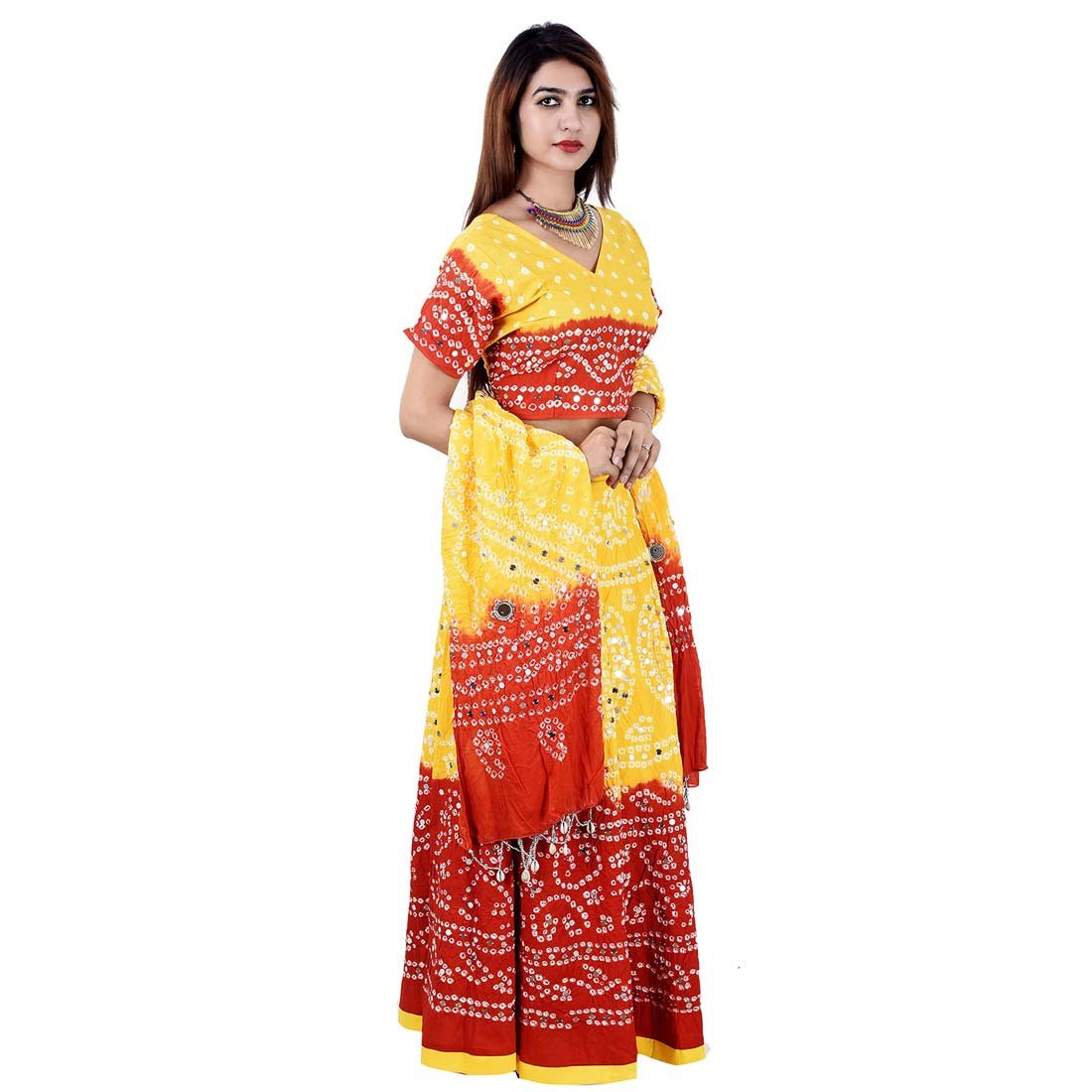 halowishes women's cotton lehanga choli(led-104 red yellow free size)