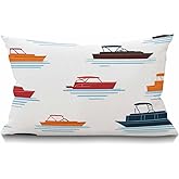 Smooffly Boat Decorative Pillow Cover,Pontoon Boat Lake Beach Canopy Dock Watercraft Blue Brown Waist Lumbar Cotton Linen Throw Pillow case Cushion Cover for Sofa Home Decorative Oblong 12x20 Inches