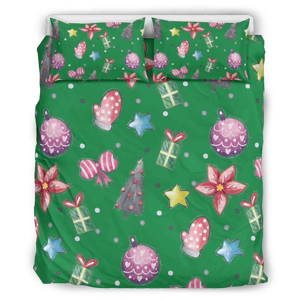 Jolyhui Christmas Tree New Year Comforter Bedding Cover Full/Queen Microfiber All-Season 3 Piece Bed Sets for All Season White 104x90 inch