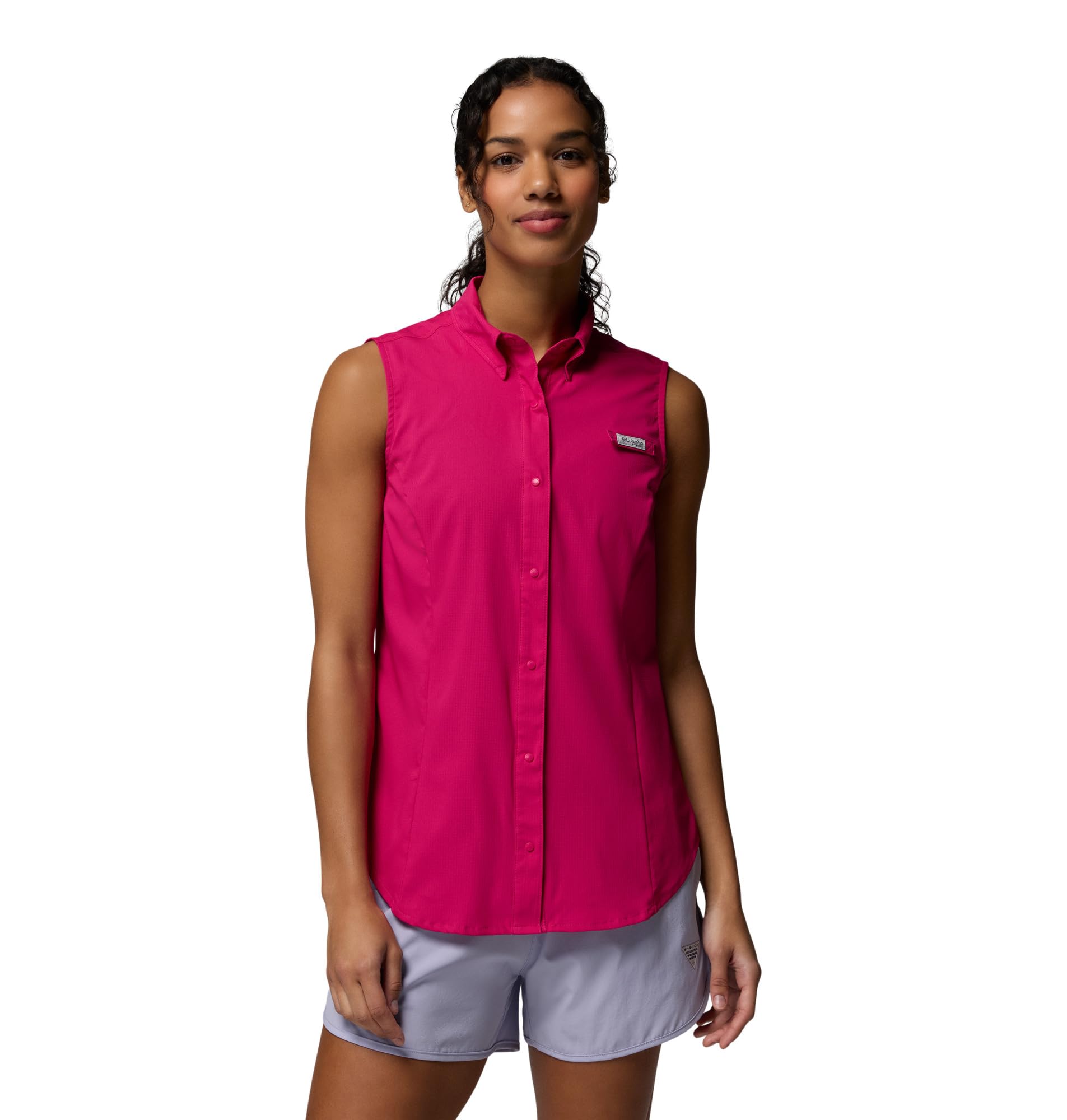 Columbia Women's PFG Tamiami Sleeveless Summer Shirt, Guava Pink, 1X Image
