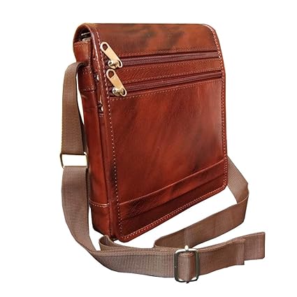 ABYS Genuine Leather Brown Unisex Neck Pouch||Shoulder Bag||Passport Holder||Messenger Bag with Adjustable Strap