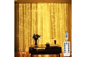 Honche Led Curtain Lights 300 LED 8 Modes USB with Remote for Home Room Bedroom Wedding Party Christmas Window Wall Decorations Room Decor (Warm White)