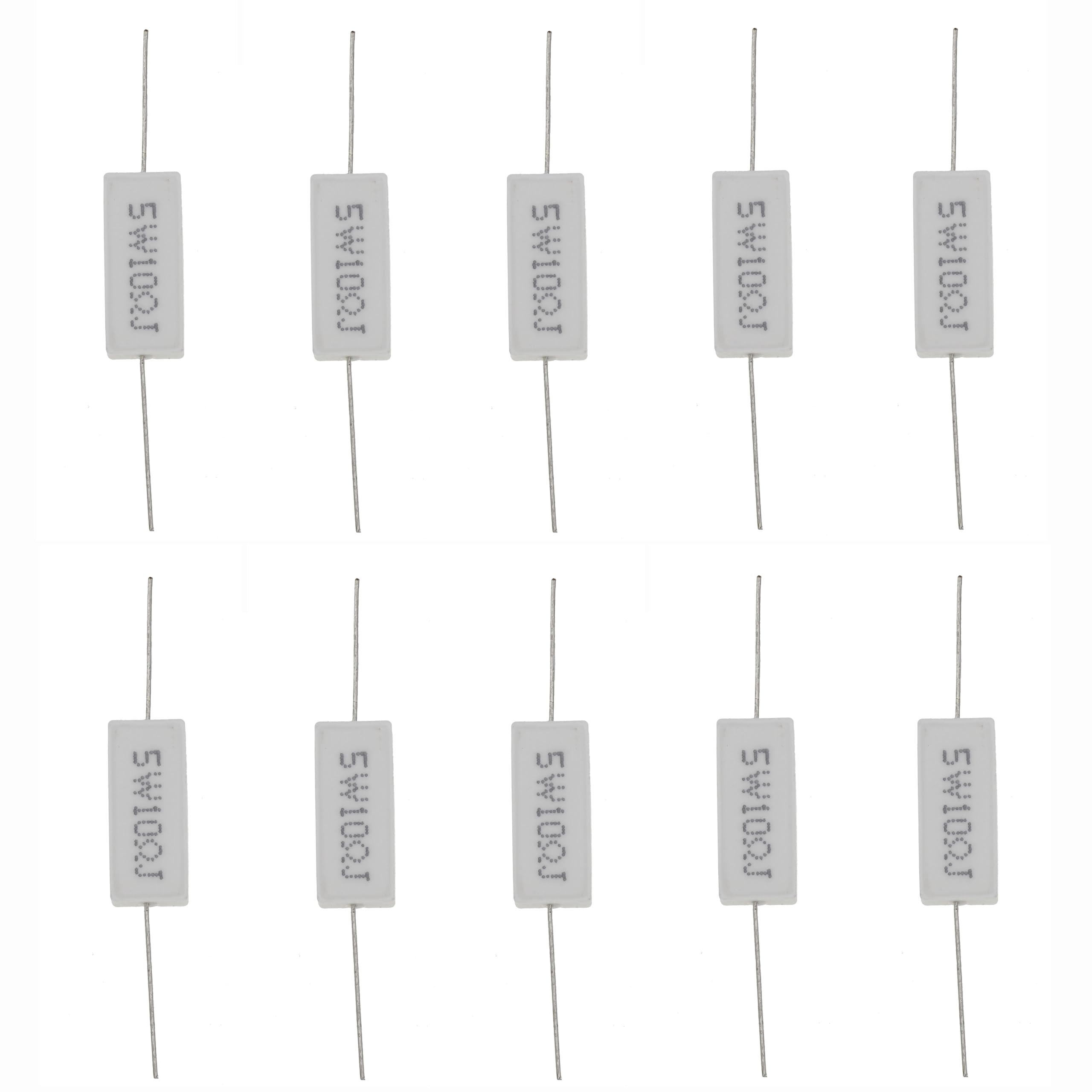 Photo 1 of (Pack of 10) 5W 10R 10 Ohm 5% Power Wirewound Ceramic Horizontal Cement Resistor