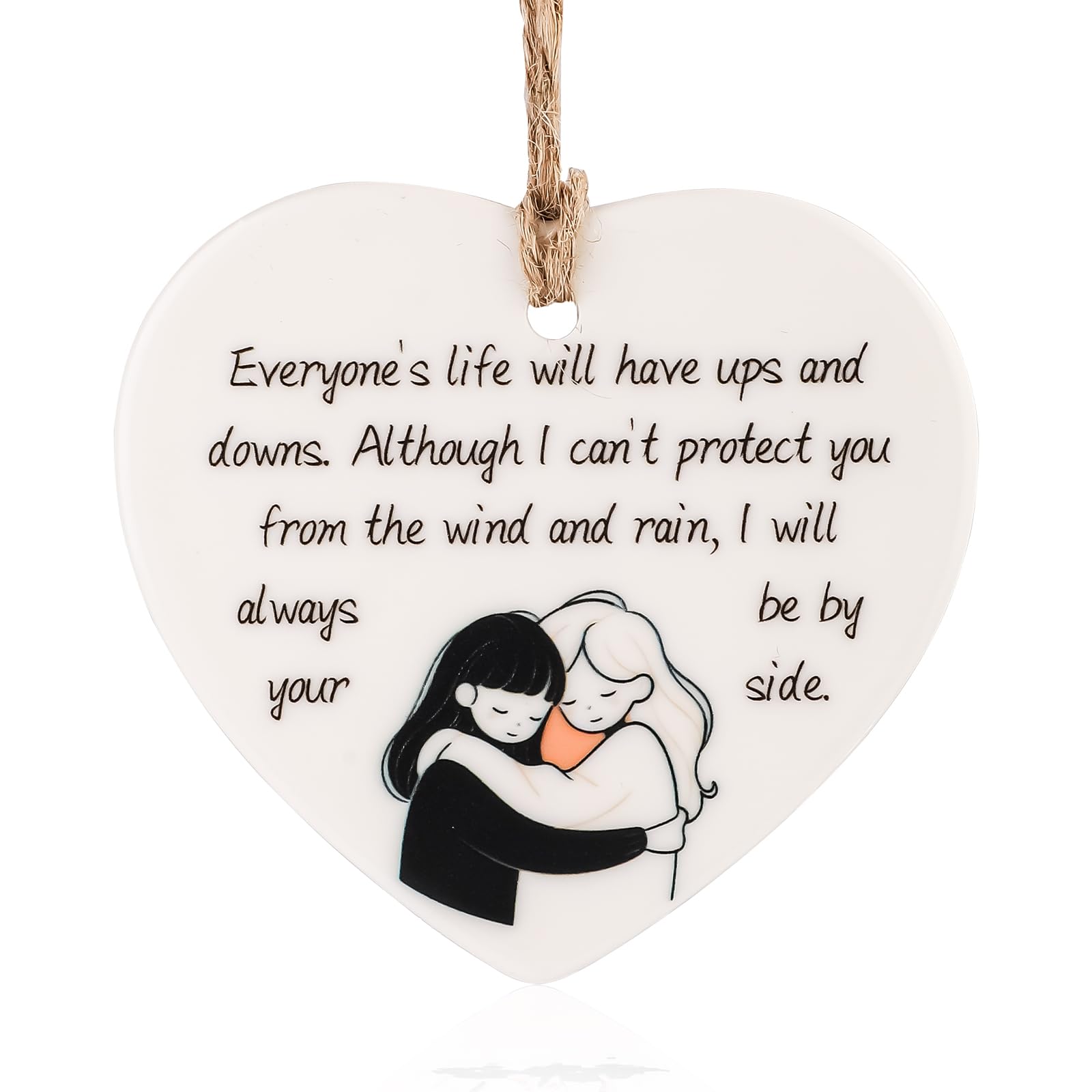 NQEUEPN Best Friend Ornament - White Heart Shape Ceramics Support Friendship Keepsake - Soul Sister Gift for Hard Times - Encouragement for Bestie - Pocket Hug Token