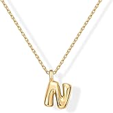 PAVOI 14K Gold Plated Dainty Chunky Bubble Initial Letter Pendant Necklace for Women | Alphabet Letter Necklace
