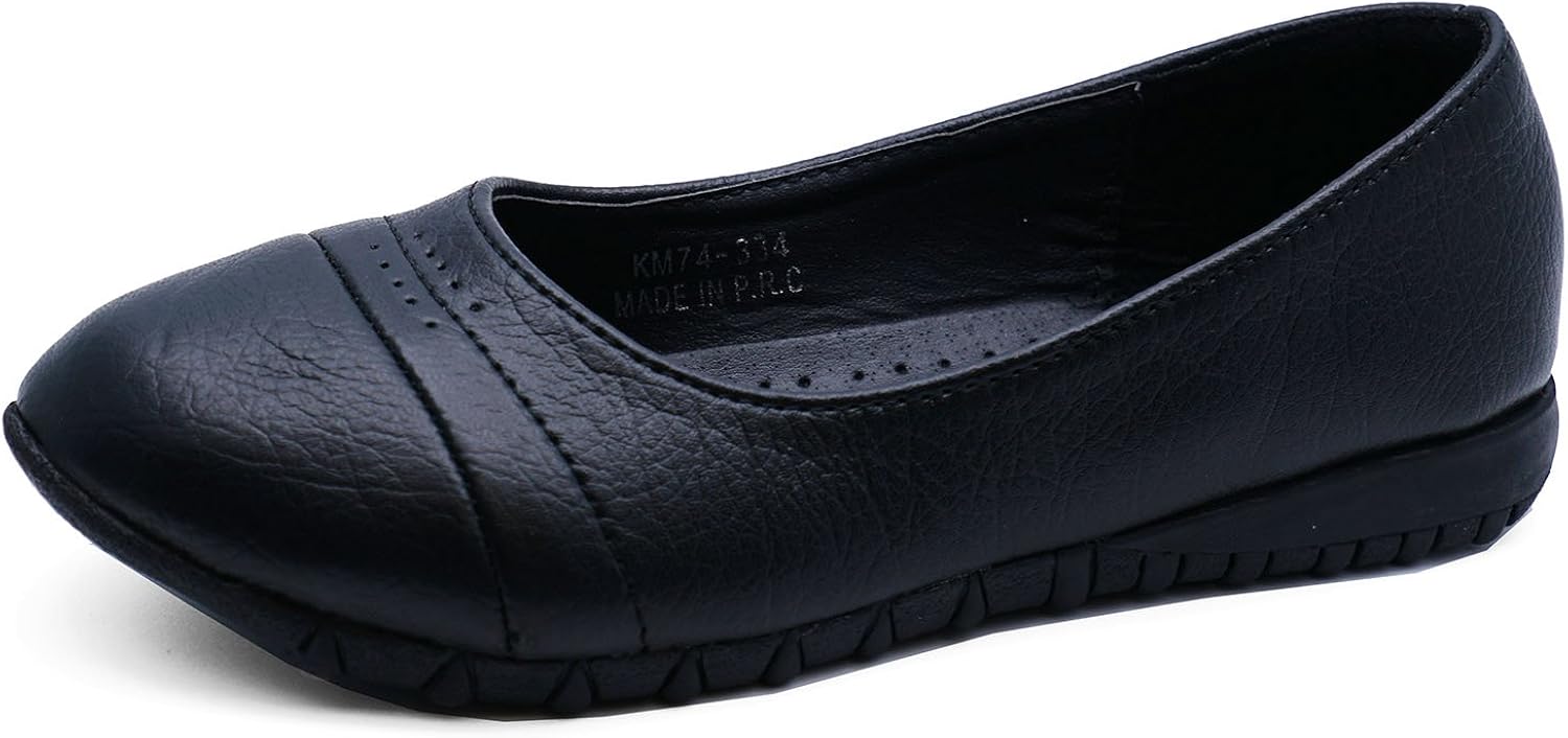 Girls Black School SlipOn Kids Smart Flat Childrens Ballerina Shoes