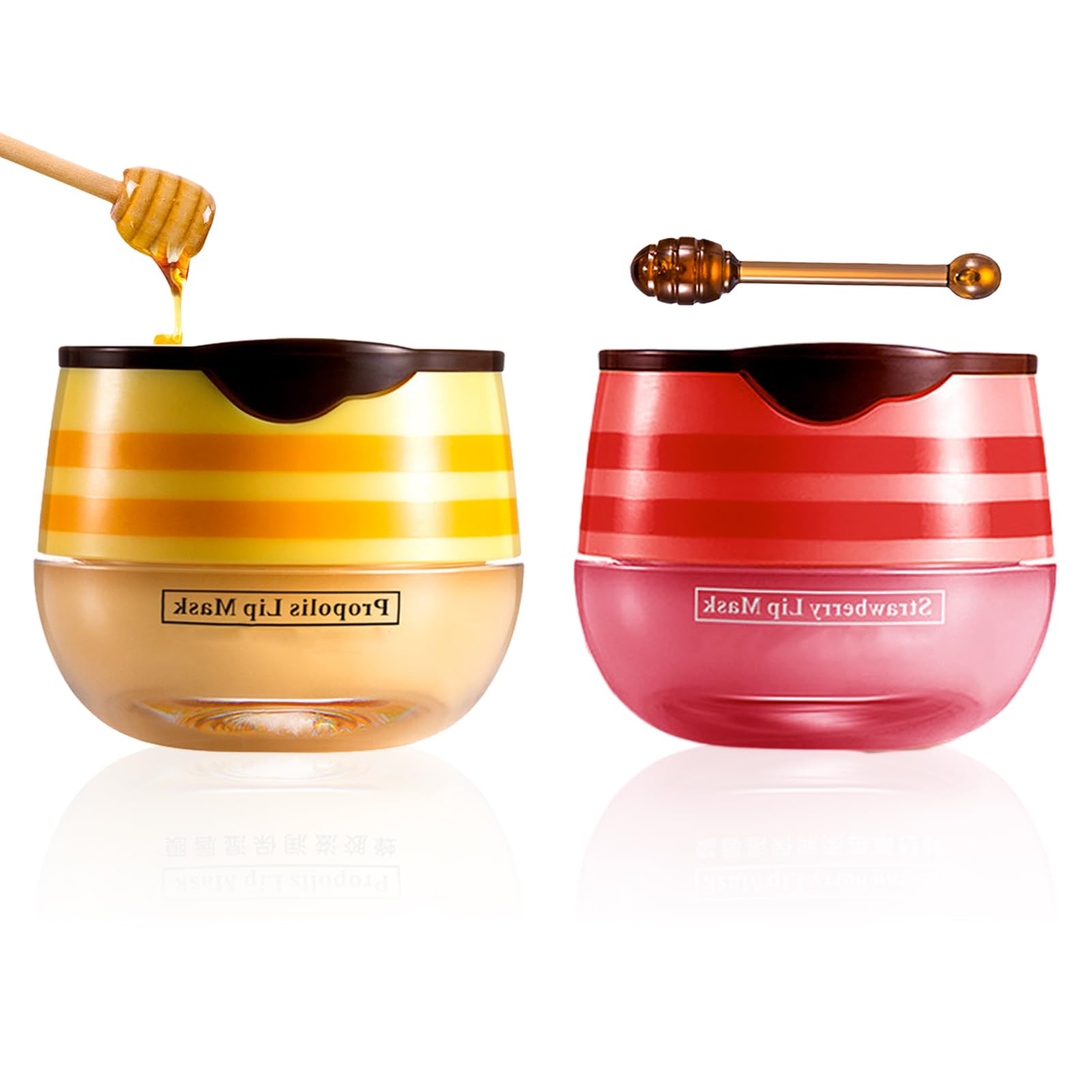 Honeybalm Lip Balm, Lip Mask Lip Sleeping Mask, 2 Pcs Honey+Strawberry Bee Balm, Moisturizing Skincare lip Mask for Day&Night Lip Care,Repair,Prevent Dry Crack,Lip Line Reducing