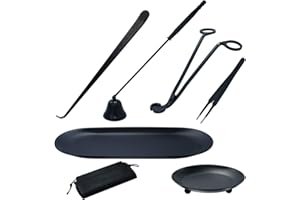 DIKOO 7 in 1 Candle Snuffer Accessory Stainless Steel Set- Candle Wick Trimmer, Candle Snuffer, Candle Wick Dipper, Tweezers, Plate Tray for Candles Lovers, Family, Party Putting Out Candle Safely