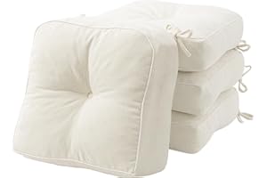YZ HOME 4 Pack of Chair Cushions for Dining Chairs, Kitchen Chair Pads with Shredded Blue Memory Foam Filling, Indoor Outdoor Chair Seat Cushions with Ties, 18 x 18 x 5 Inches, Ivory