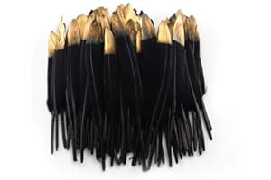 Sowder 50pcs Colorful Gold Goose Feathers 4-6inch(10-15cm) for Art Craft Party Decoration Clothing Accessories Duck Feather(black)